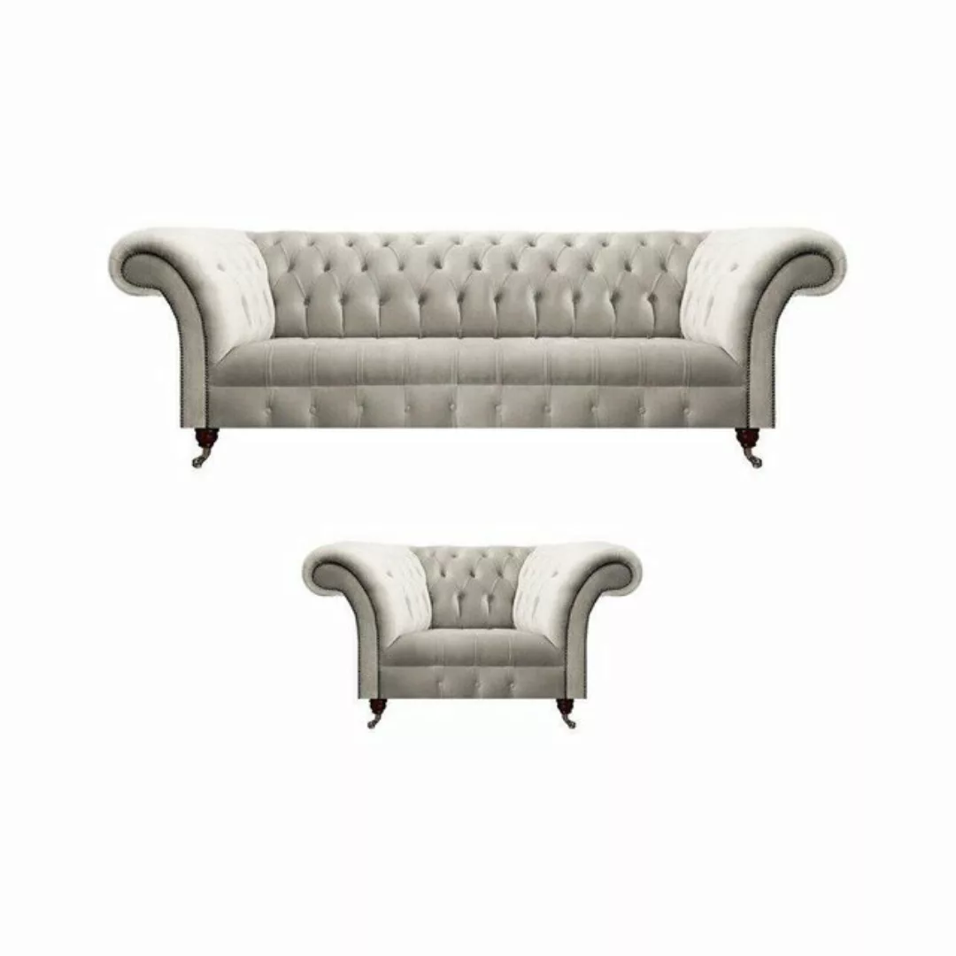 JVmoebel Chesterfield-Sofa Weiß Wohnzimmer Set 2tlg Sofa Dreisitze Luxus De günstig online kaufen