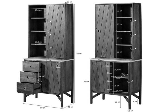 Massivmoebel24 Buffet Mango 80x45x180 braun geölt / weiß LOS ANGELES #04 günstig online kaufen