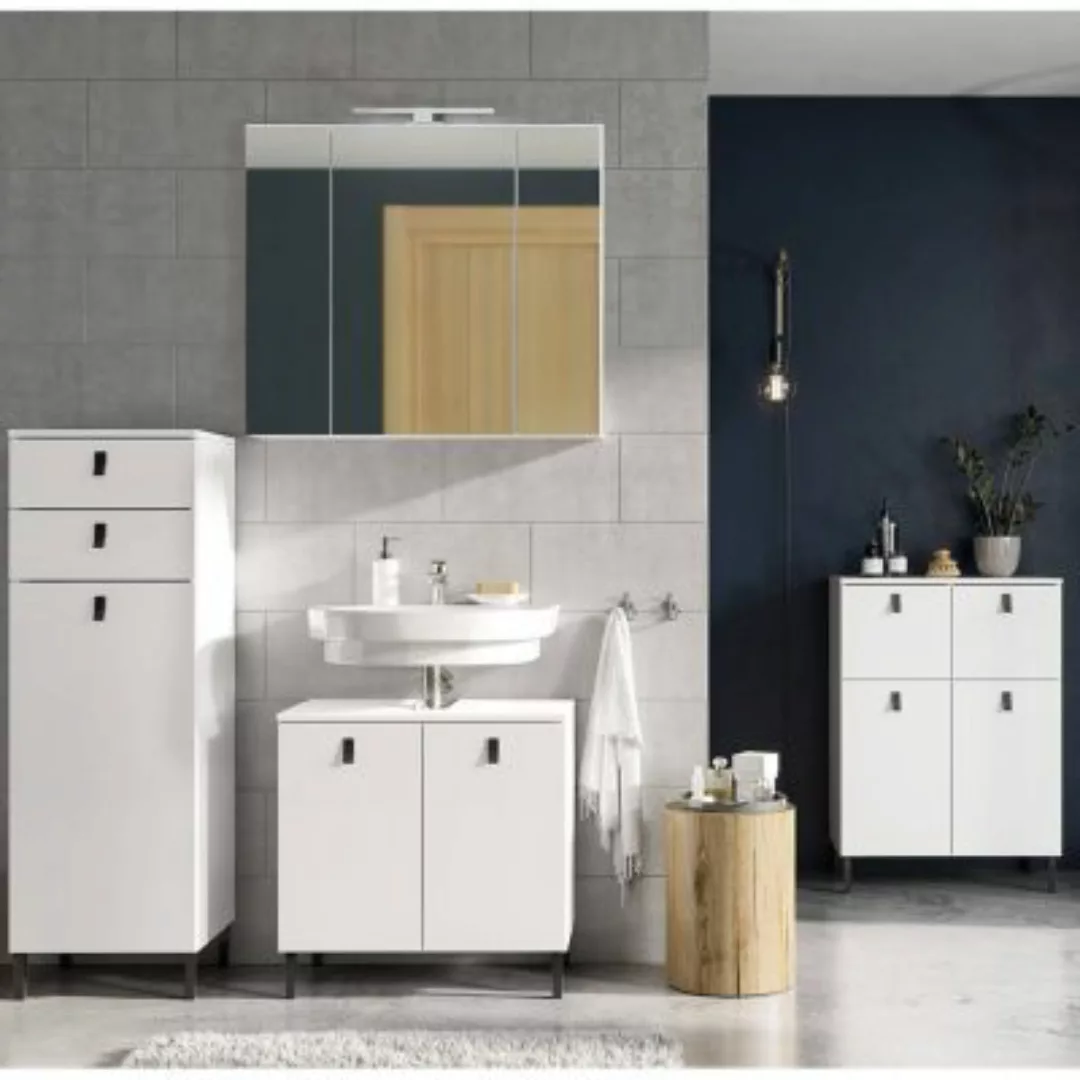 Lomadox Badezimmer Set in weiß mit 3-trg. Spiegelschrank und LED Beleuchtun günstig online kaufen