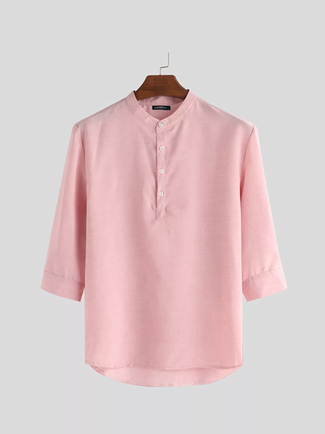 Herren 3/4 Ärmel Stand Kragen Knopf Bluse Pullover Casual Henley Shirts günstig online kaufen