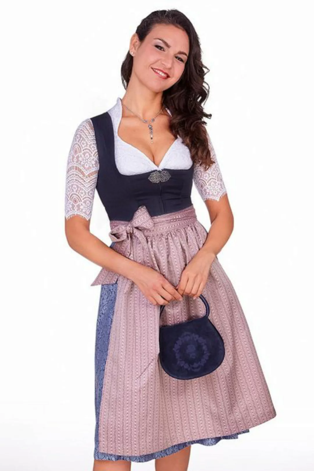 Alpenwahnsinn Dirndl Midi Dirndl 2tlg. - DOREENA - navy/jeans/altrosé günstig online kaufen