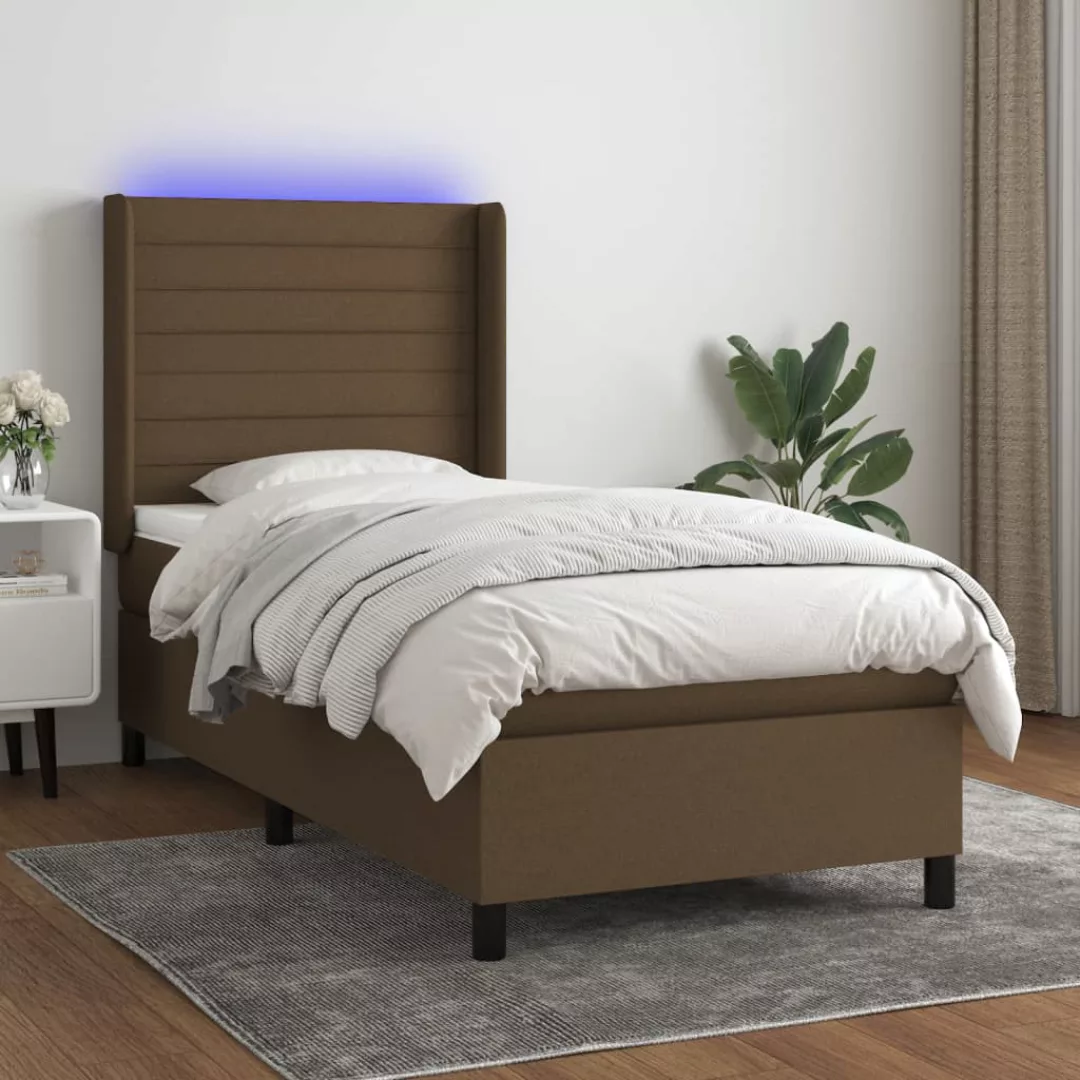 Vidaxl Boxspringbett Mit Matratze & Led Dunkelbraun 100x200 Cm Stoff günstig online kaufen