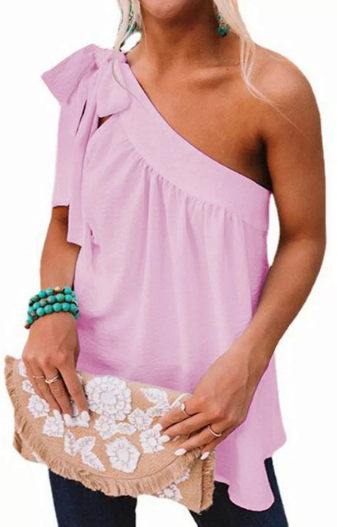 saburona One-Shoulder-Top Mehrfarbiges Off-Shoulder-Top mit Schnürung für D günstig online kaufen