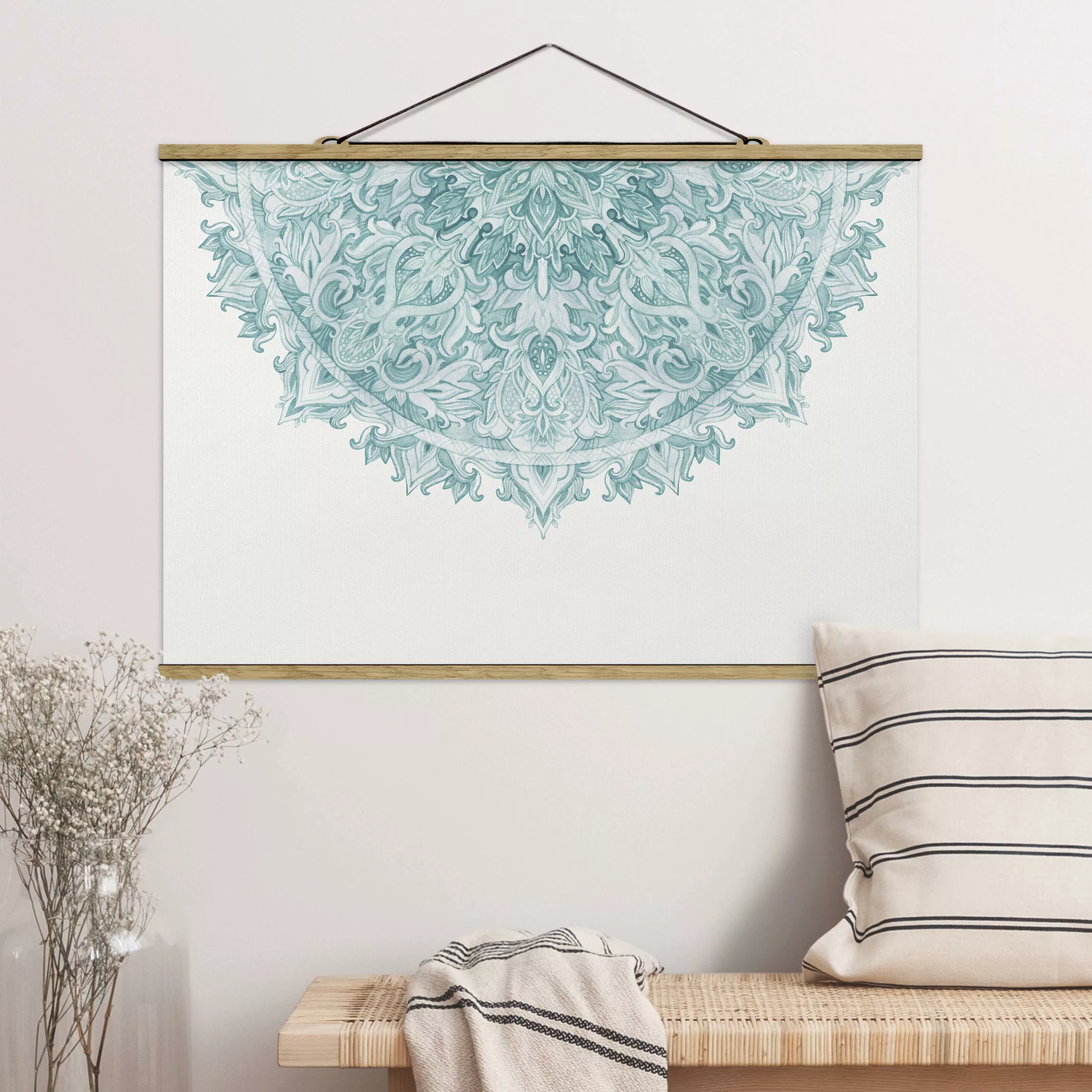 Stoffbild Mandala mit Posterleisten - Querformat Mandala Aquarell Ornament günstig online kaufen