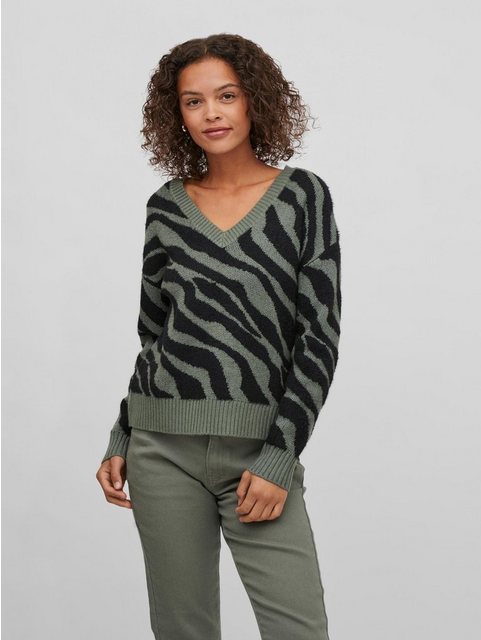 Vila Strickpullover Kuscheliger Strickpullover Jacquard Zebra Animal Muster günstig online kaufen