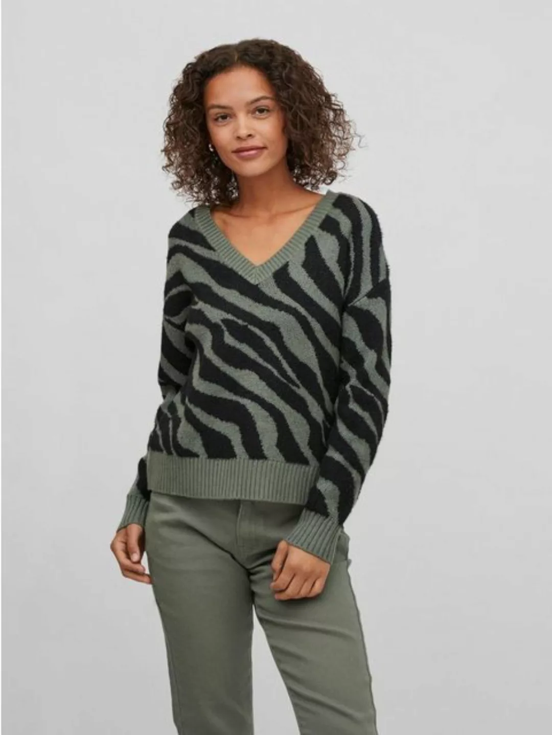 Vila Strickpullover Kuscheliger Strickpullover Jacquard Zebra Animal Muster günstig online kaufen