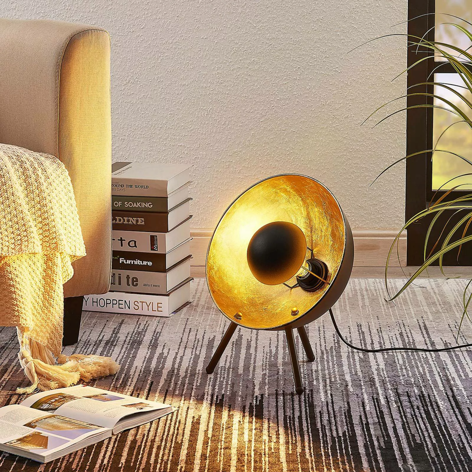 Lindby Tischlampe Muriel, Höhe 38 cm, schwarz, gold, Metall günstig online kaufen