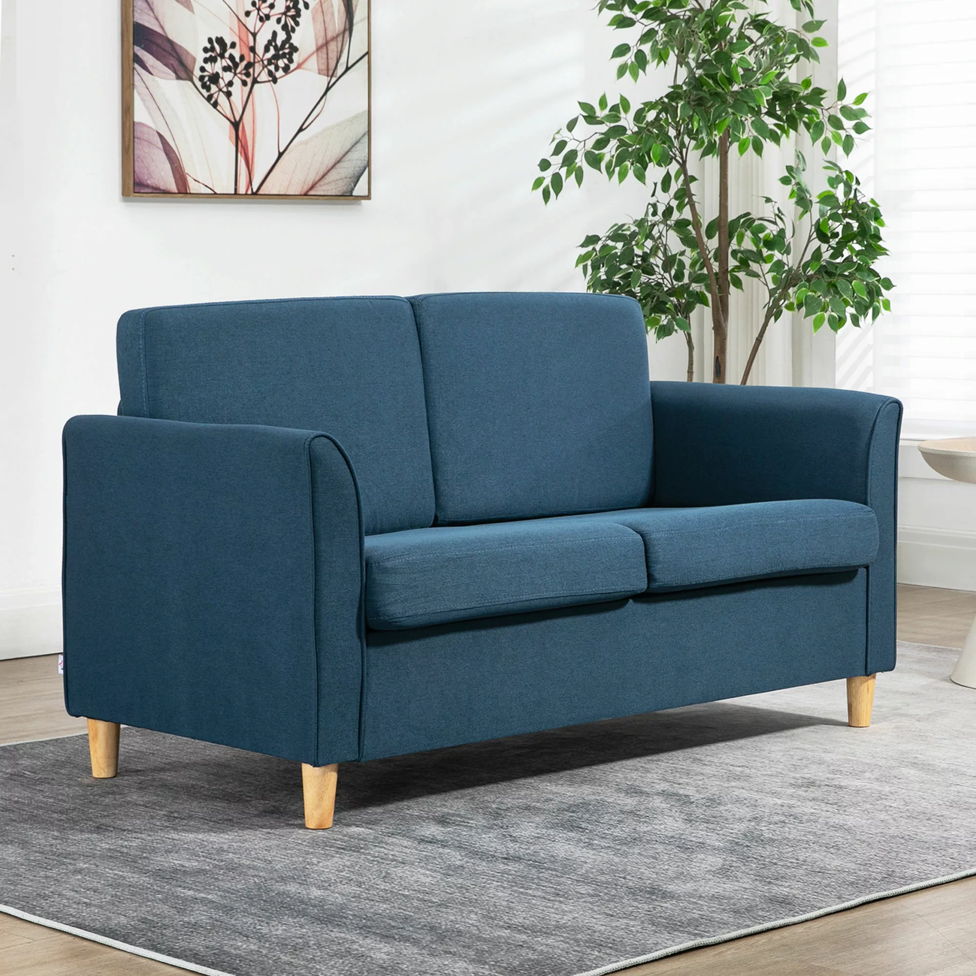 HOMCOM 2 Sitzer Sofa, Couch mit Holzbeine, Leinenoptik, Gepolsterter Polste günstig online kaufen