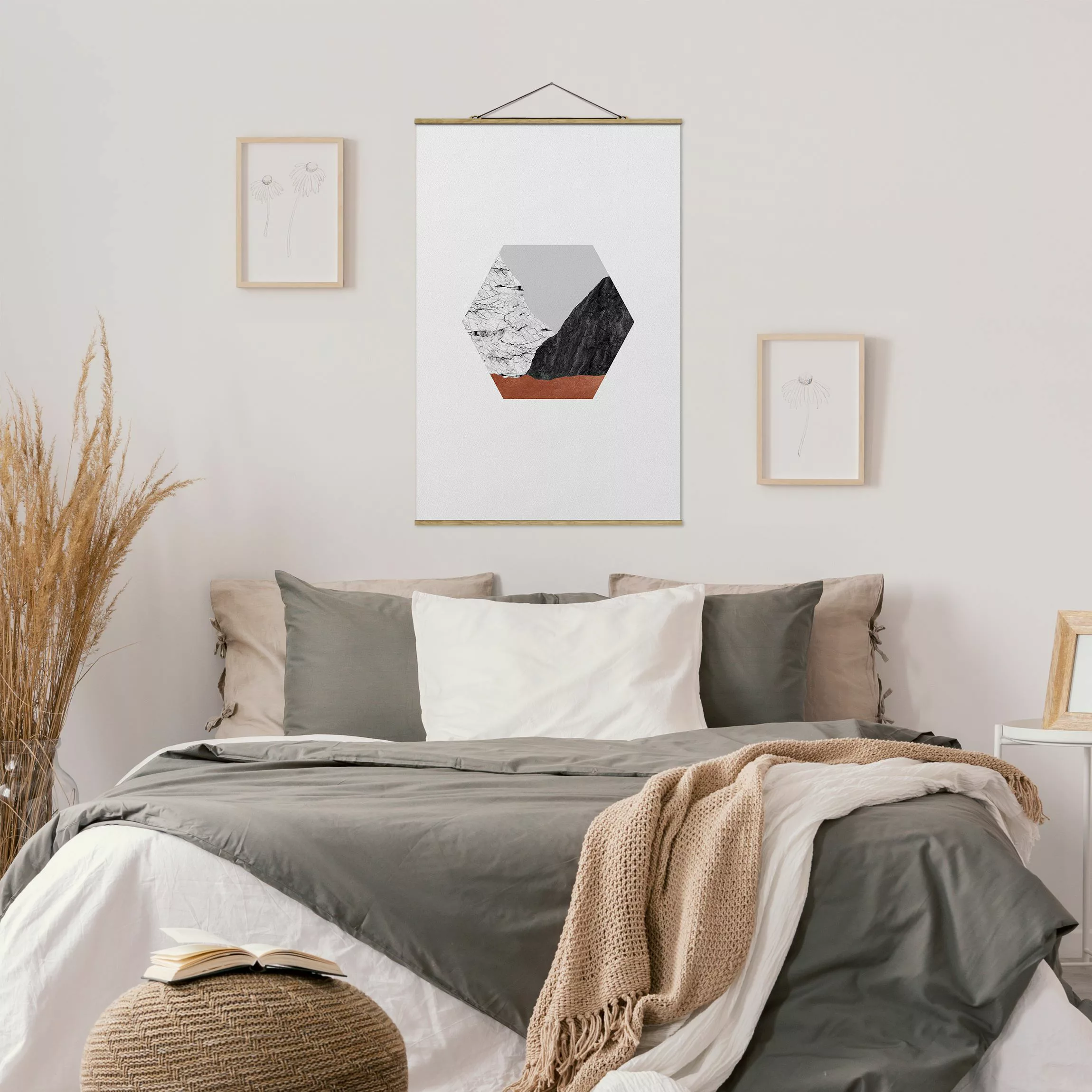 Stoffbild mit Posterleisten Kupferberge Geometrie im Hexagon günstig online kaufen