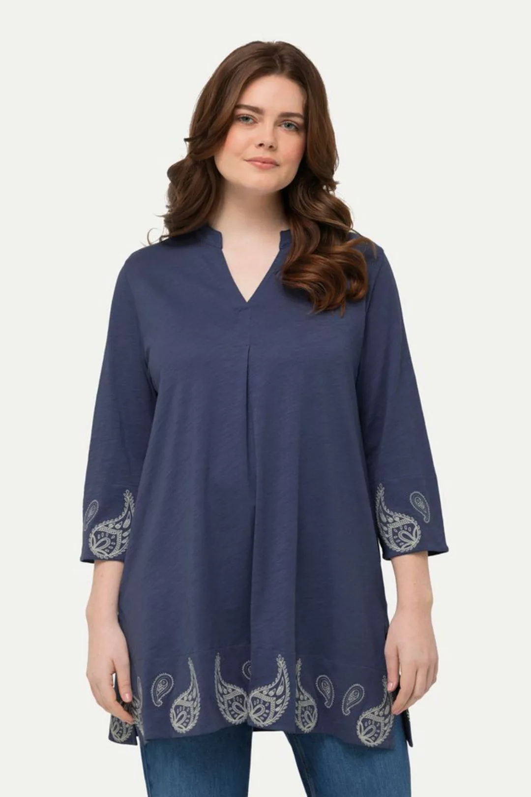 Ulla Popken Longshirt Jerseytunika Paisley V-Ausschnitt 3/4-Arm günstig online kaufen