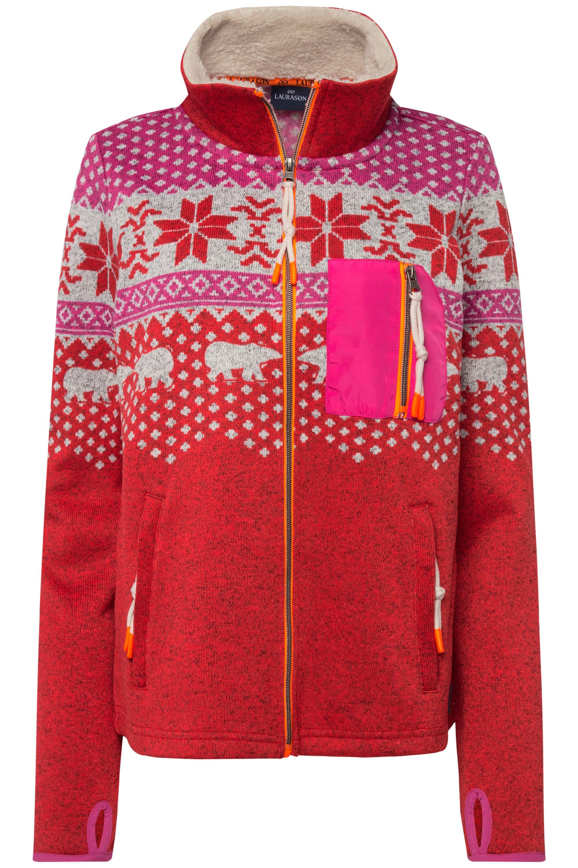 Laurasøn Sweatjacke Strickfleece-Jacke Norweger-Muster Stehkragen günstig online kaufen