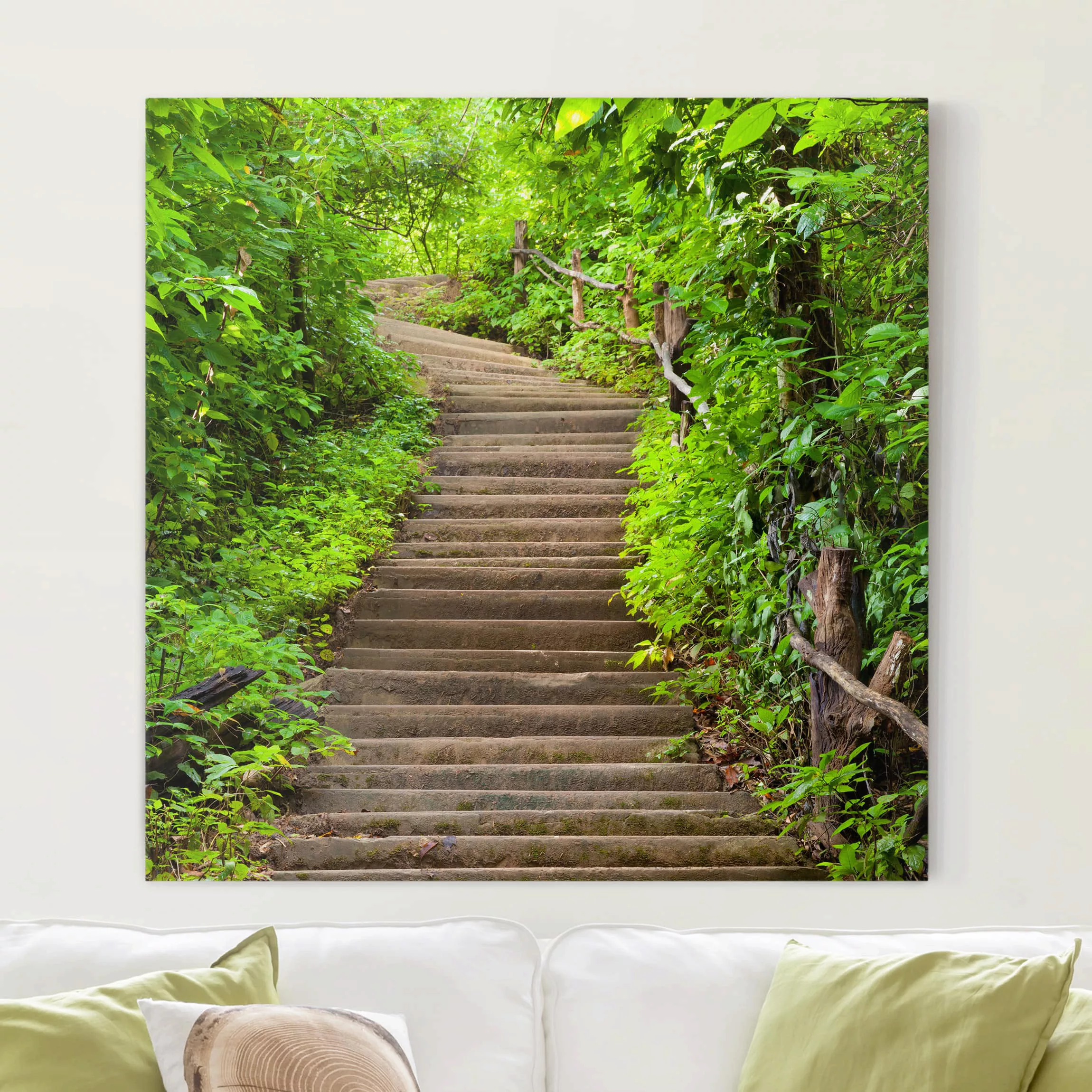 Leinwandbild Wald - Quadrat Treppenaufstieg im Wald günstig online kaufen