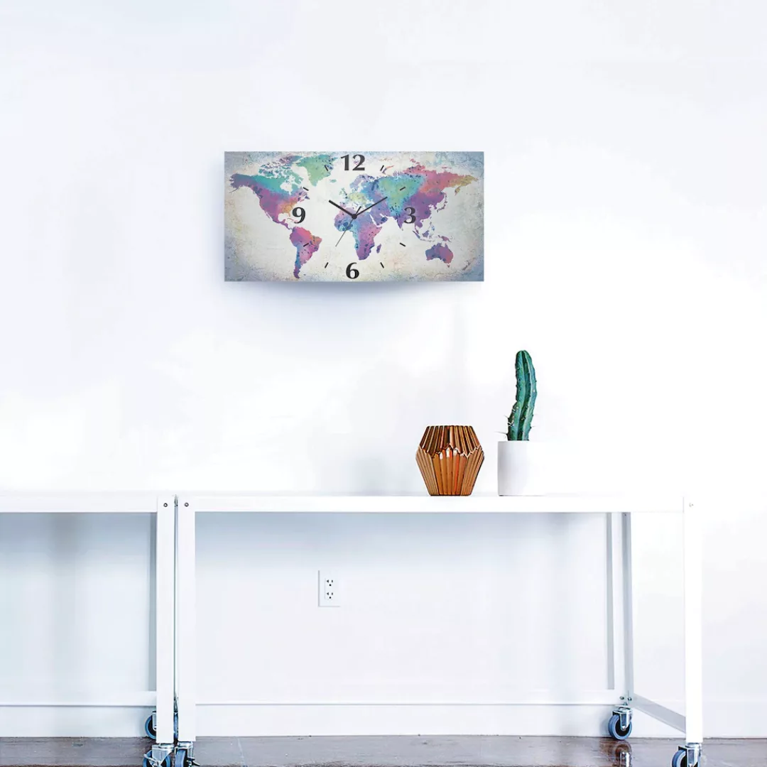 Artland Wanduhr "bunte Weltkarte", 3D Optik gebogen, mit Quarz- oder Funkuh günstig online kaufen