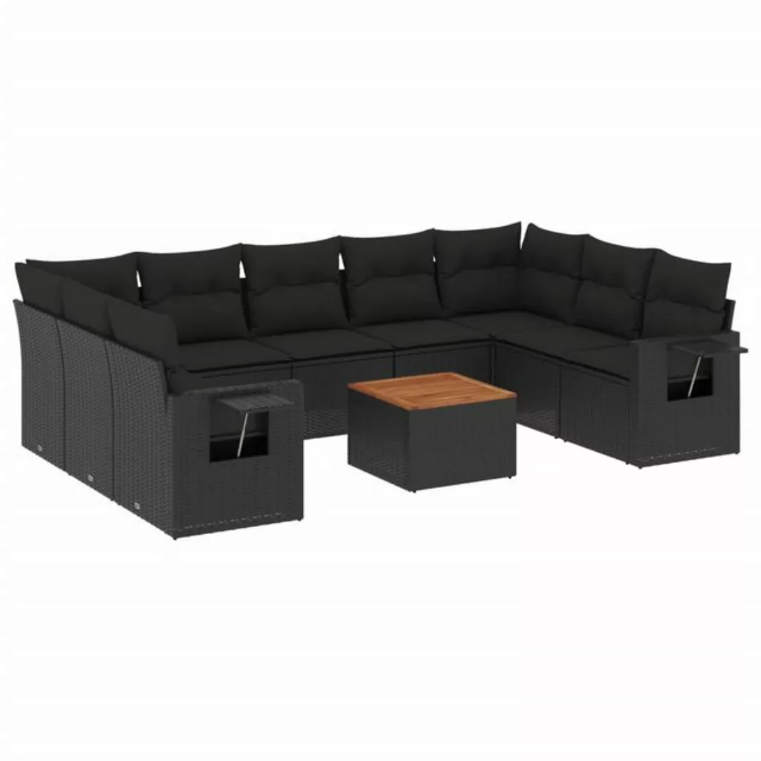 vidaXL Loungesofa 10-tlg. Garten-Sofagarnitur mit Kissen Schwarz Poly Ratta günstig online kaufen