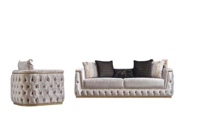 JVmoebel Sofa Luxus Chesterfield Sofa Set 3+1 Sitz Couch Polster Möbel Samt günstig online kaufen