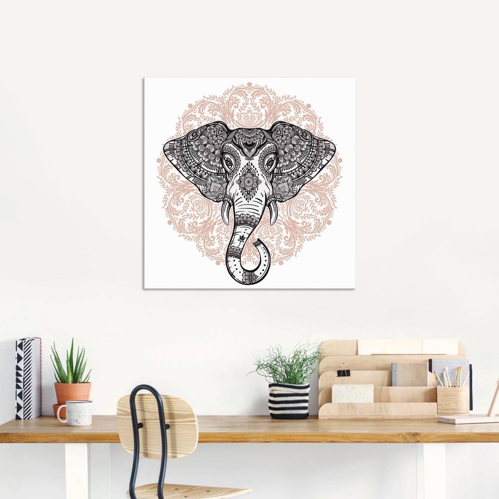 Artland Wandbild »Vintage Mandala Elefant«, Wildtiere, (1 St.), als Leinwan günstig online kaufen