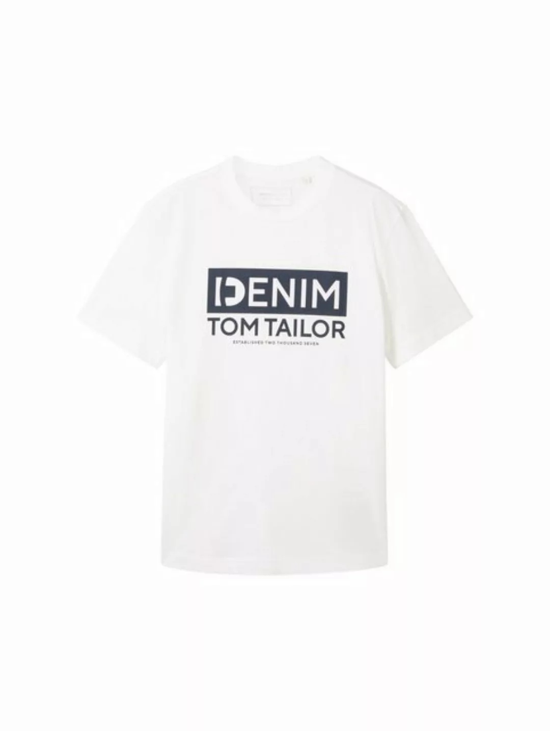 TOM TAILOR Denim Rundhalsshirt, mit Logo-Print und aus reiner Baumwolle günstig online kaufen