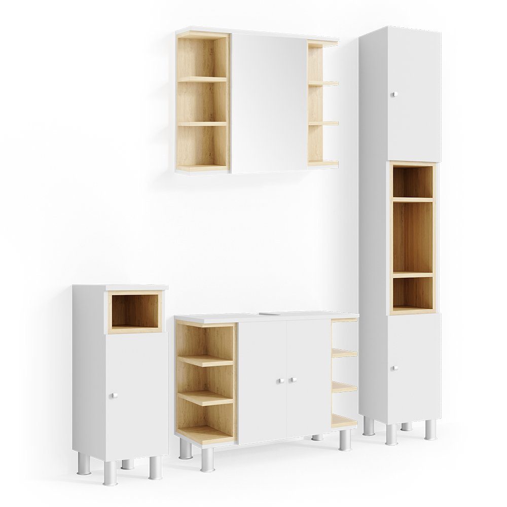 Vicco Badmöbel-Set Aquis, Weiß/Eiche, 4 Teile, günstig online kaufen