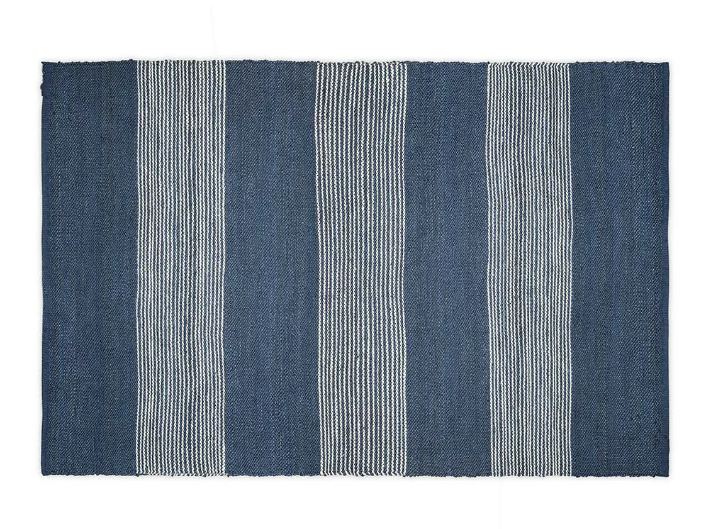Teppich handgewebt - Jute - 160 x 230 cm - Blau & Weiß - KOCHI günstig online kaufen
