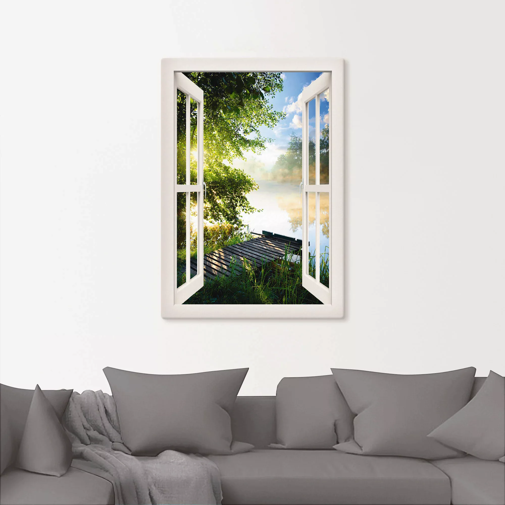 Artland Wandbild "Fensterblick Angelsteg am Fluss", Fensterblick, (1 St.), günstig online kaufen