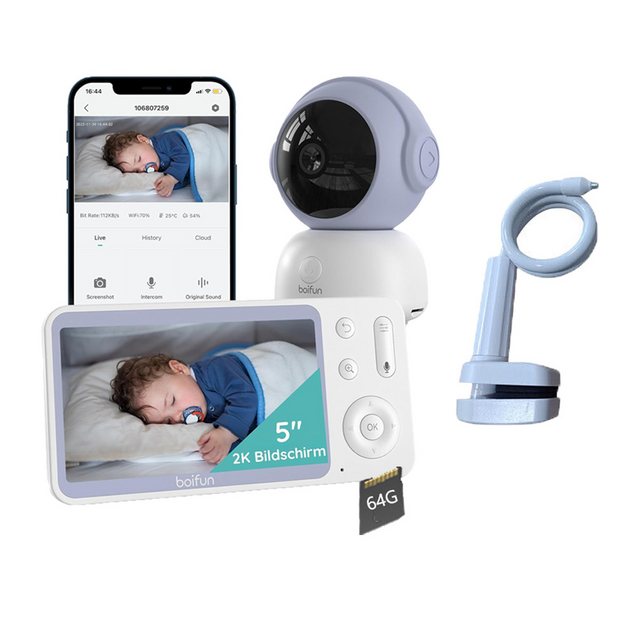 Boifun Babyphone 5" Babyphone mit Kamera und App 2K/3MP PTZ 345°/65° mit Ha günstig online kaufen