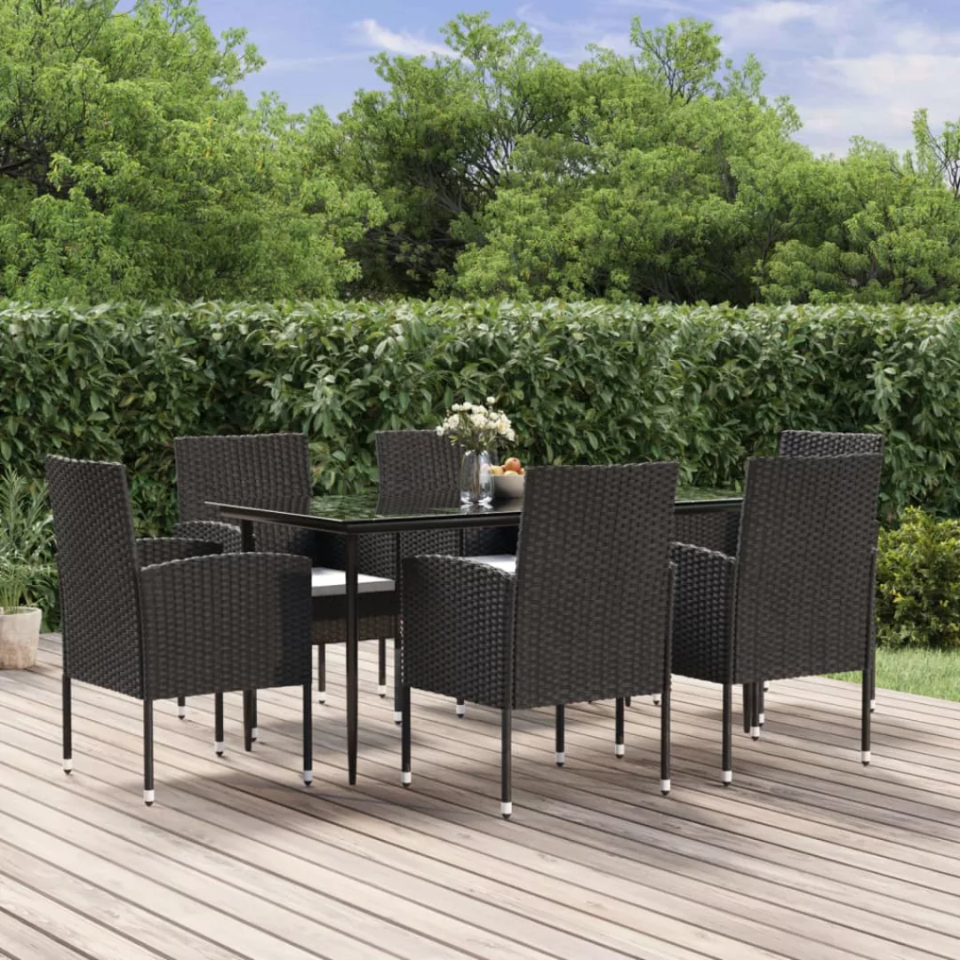 Vidaxl 7-tlg. Garten-essgruppe Mit Kissen Schwarz Poly Rattan günstig online kaufen