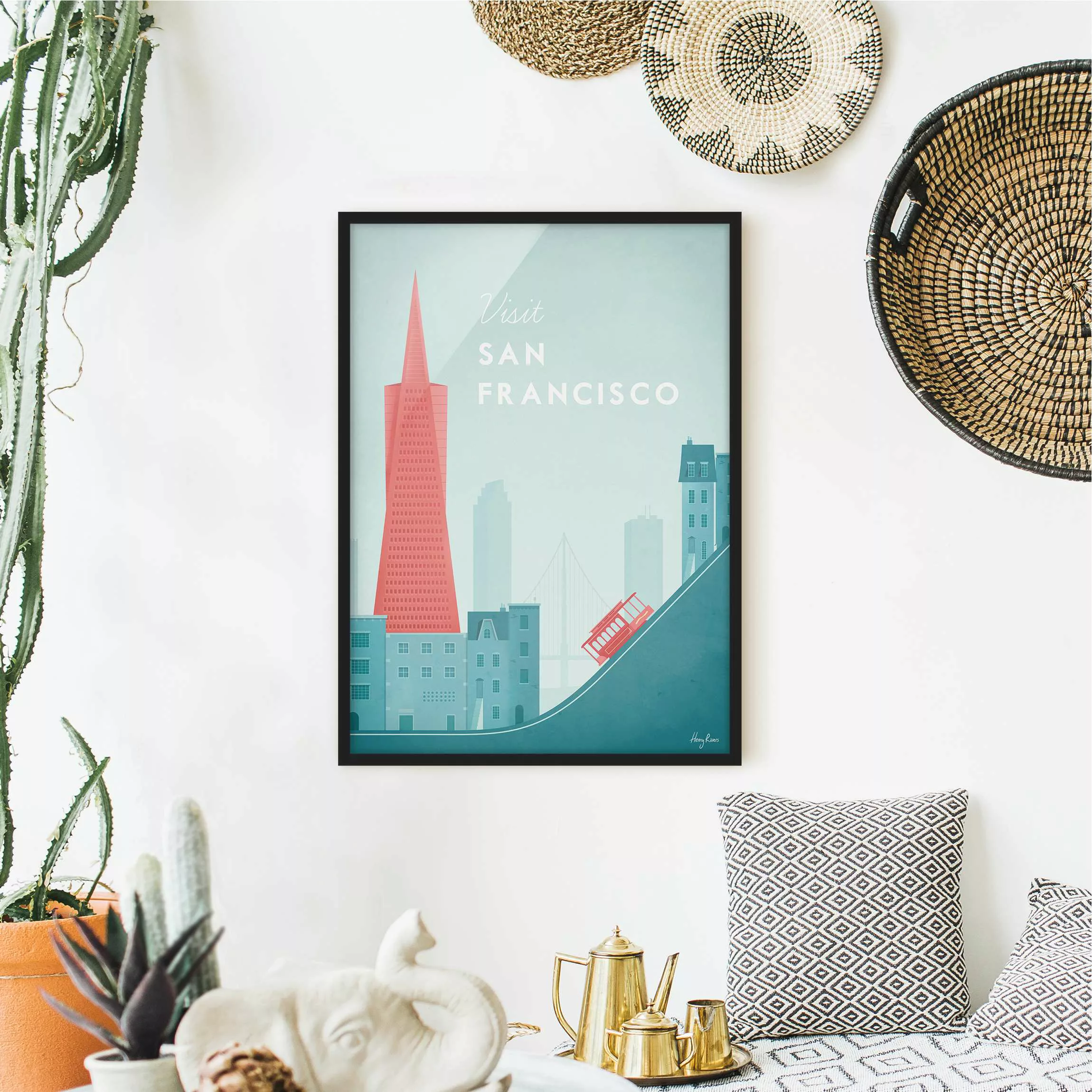 Bild mit Rahmen Architektur & Skyline - Hochformat Reiseposter - San Franci günstig online kaufen