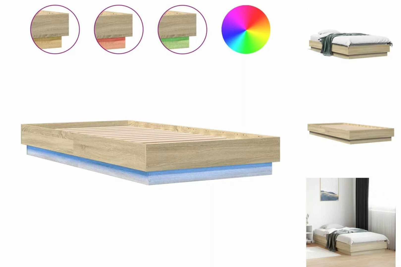 vidaXL Bettgestell Bettgestell mit LED Sonoma-Eiche 90x190 cm Bett Bettgest günstig online kaufen