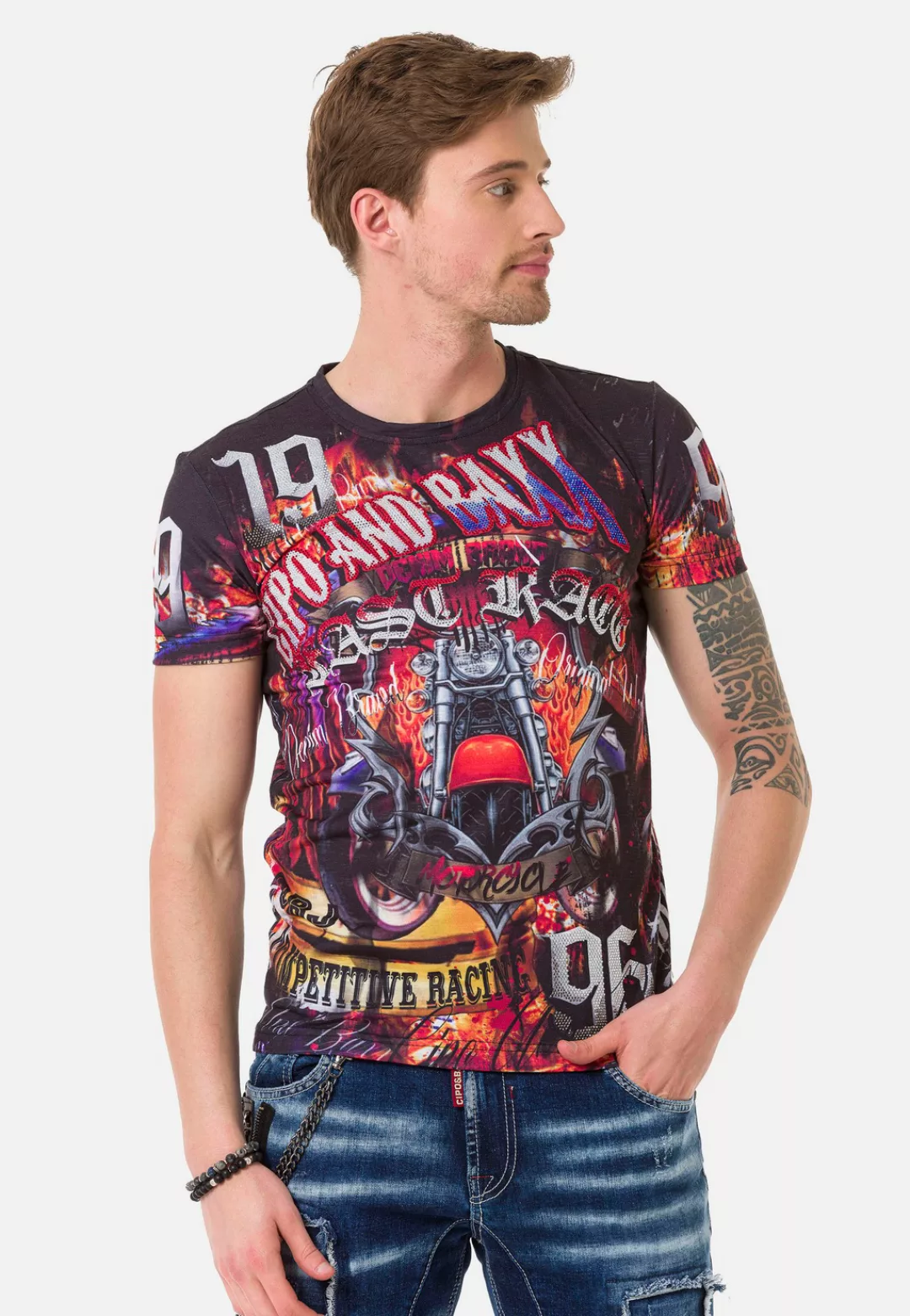 Cipo & Baxx T-Shirt, mit coolen Biker-Prints günstig online kaufen