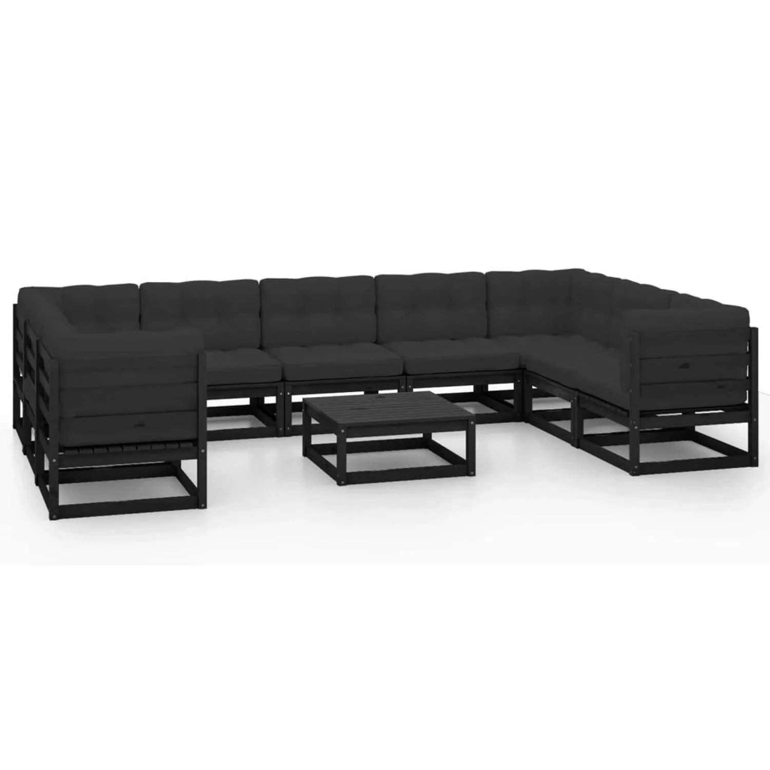 10-tlg. Garten-lounge-set Mit Kissen Schwarz Massivholz Kiefer günstig online kaufen