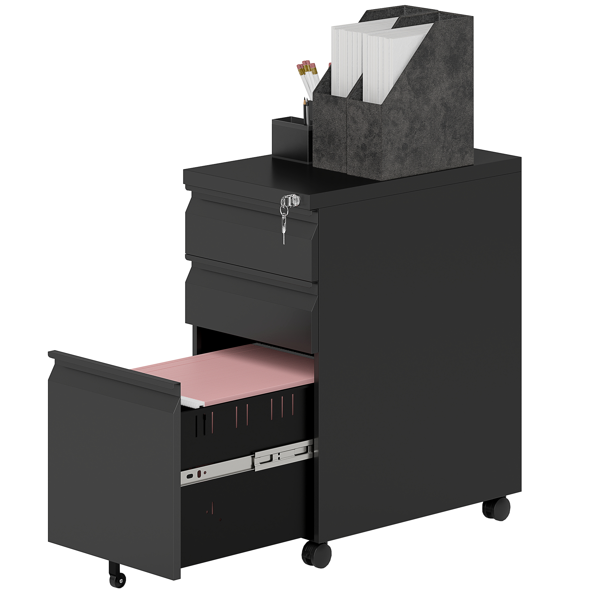 Vinsetto Rollcontainer mit 3 Schubladen mobiler Aktenschrank mit Rollen abs günstig online kaufen