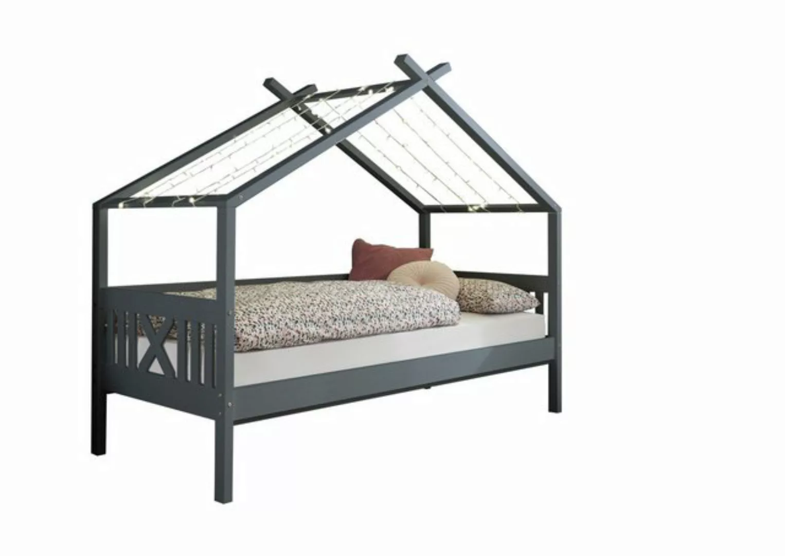 Begabino Kinderbett Himmelbett, grau lackiert, Kiefer massiv - 209x170x98cm günstig online kaufen