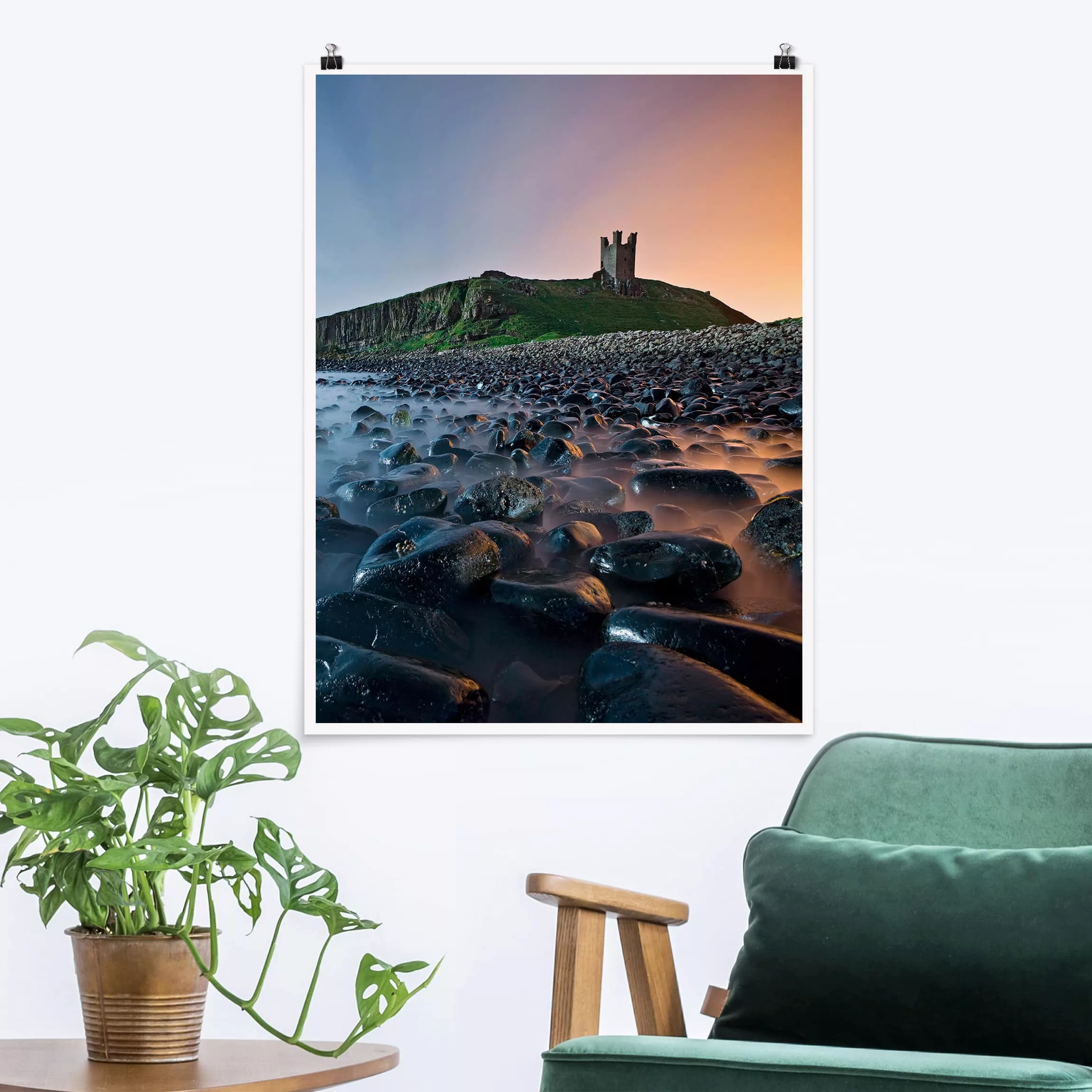 Poster Natur & Landschaft - Hochformat Sonnenaufgang mit Nebel bei Dunstanb günstig online kaufen