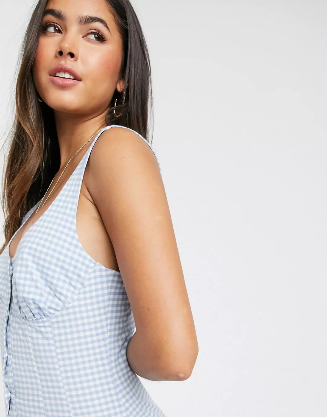 ASOS DESIGN – Kariertes Sommerkleid mit Körbchen und Knopfleiste-Mehrfarbig günstig online kaufen