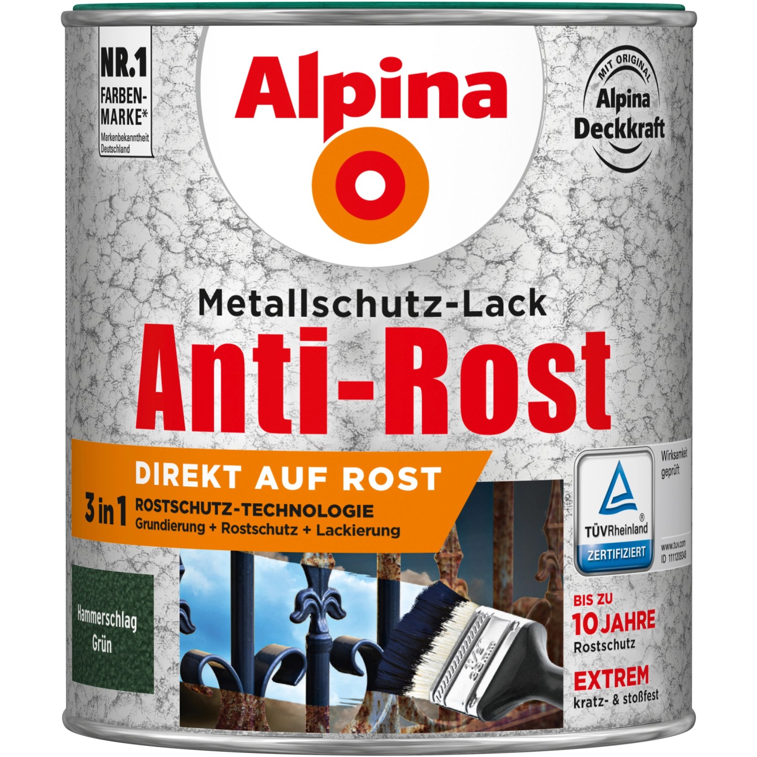 Alpina Metallschutz-Lack Anti-Rost Grün Hammerschlag 750 ml günstig online kaufen