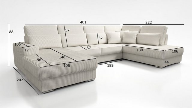 Fun Möbel Wohnlandschaft Sofa U-Form NEVIO in Stoff Scala, Ottomane Links o günstig online kaufen