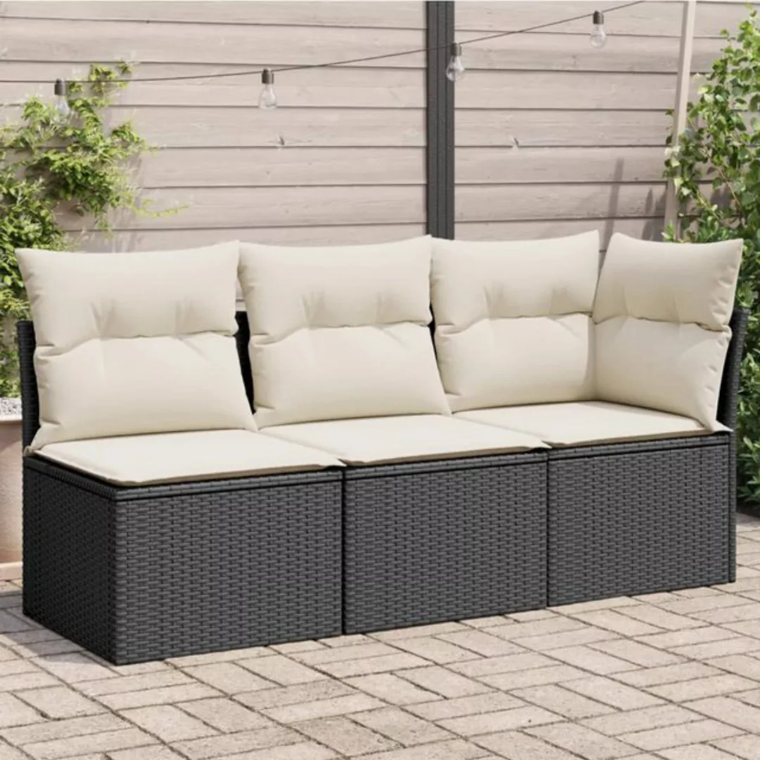 vidaXL Loungesofa Gartensofa mit Kissen 3-Sitzer Schwarz Poly Rattan, 1 Tei günstig online kaufen