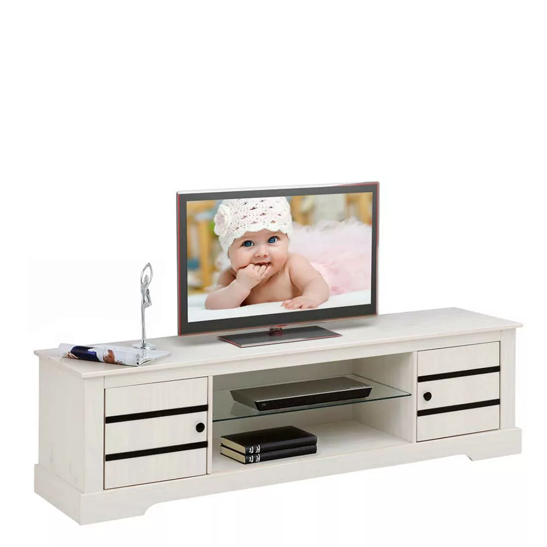 TV Tisch in Weiß und Schwarz Kiefer Massivholz günstig online kaufen