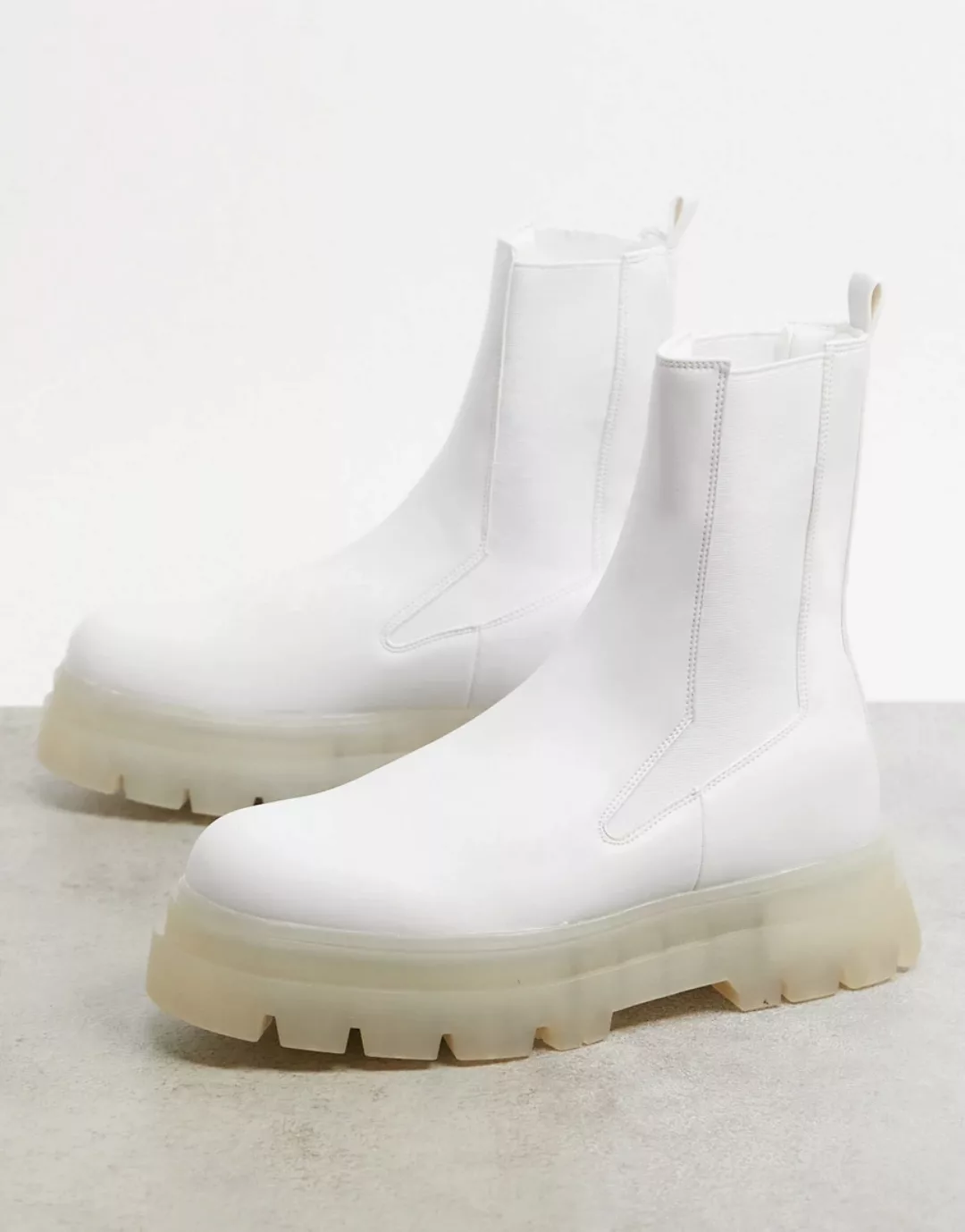 Bershka – Grobe Chelsea-Stiefel in Weiß günstig online kaufen