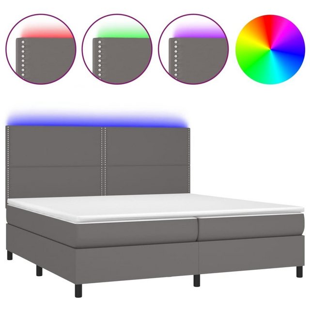 vidaXL Bettgestell Boxspringbett mit Matratze LED Grau 200x200 cm Kunstlede günstig online kaufen