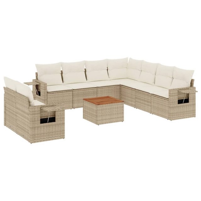 vidaXL Sofaelement 10-tlg. Garten-Sofagarnitur mit Kissen Beige Poly Rattan günstig online kaufen