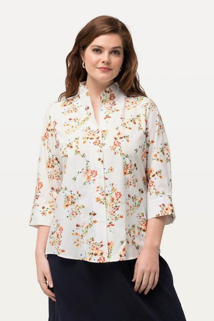 Ulla Popken Longbluse Bluse Blüten Kelchkragen 3/4-Arm günstig online kaufen