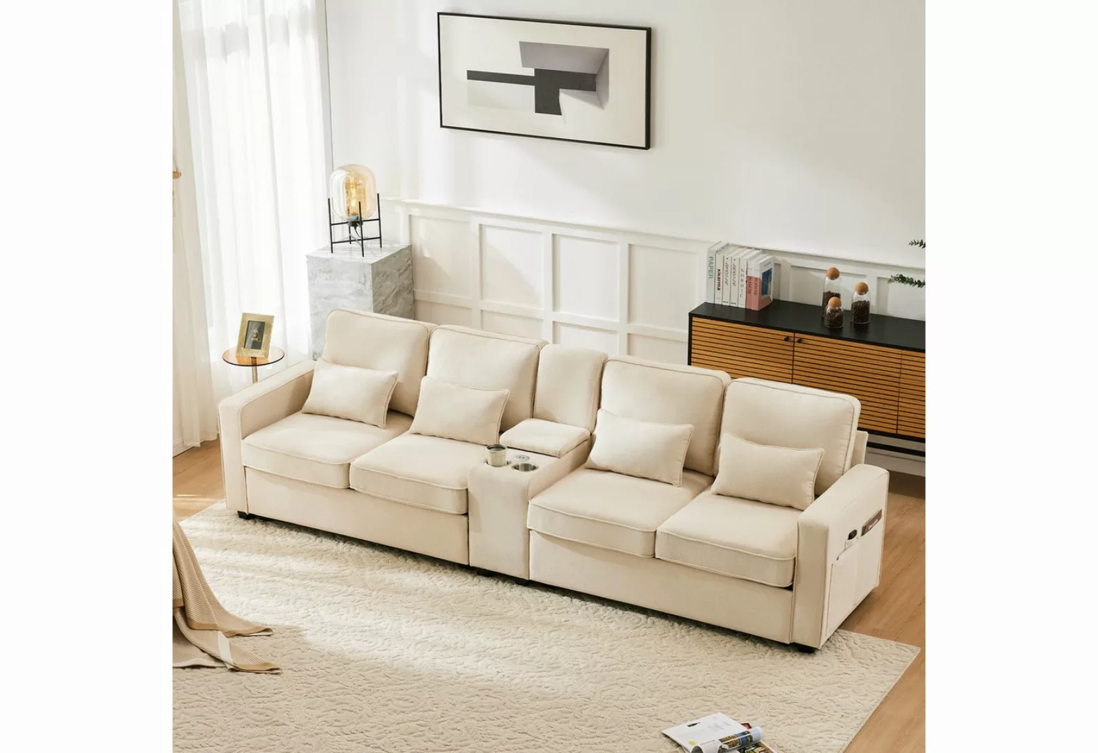 Merax 4-Sitzer mit Seitentaschen und Getränkehälter, XXL-Sofa mit USB,Chais günstig online kaufen