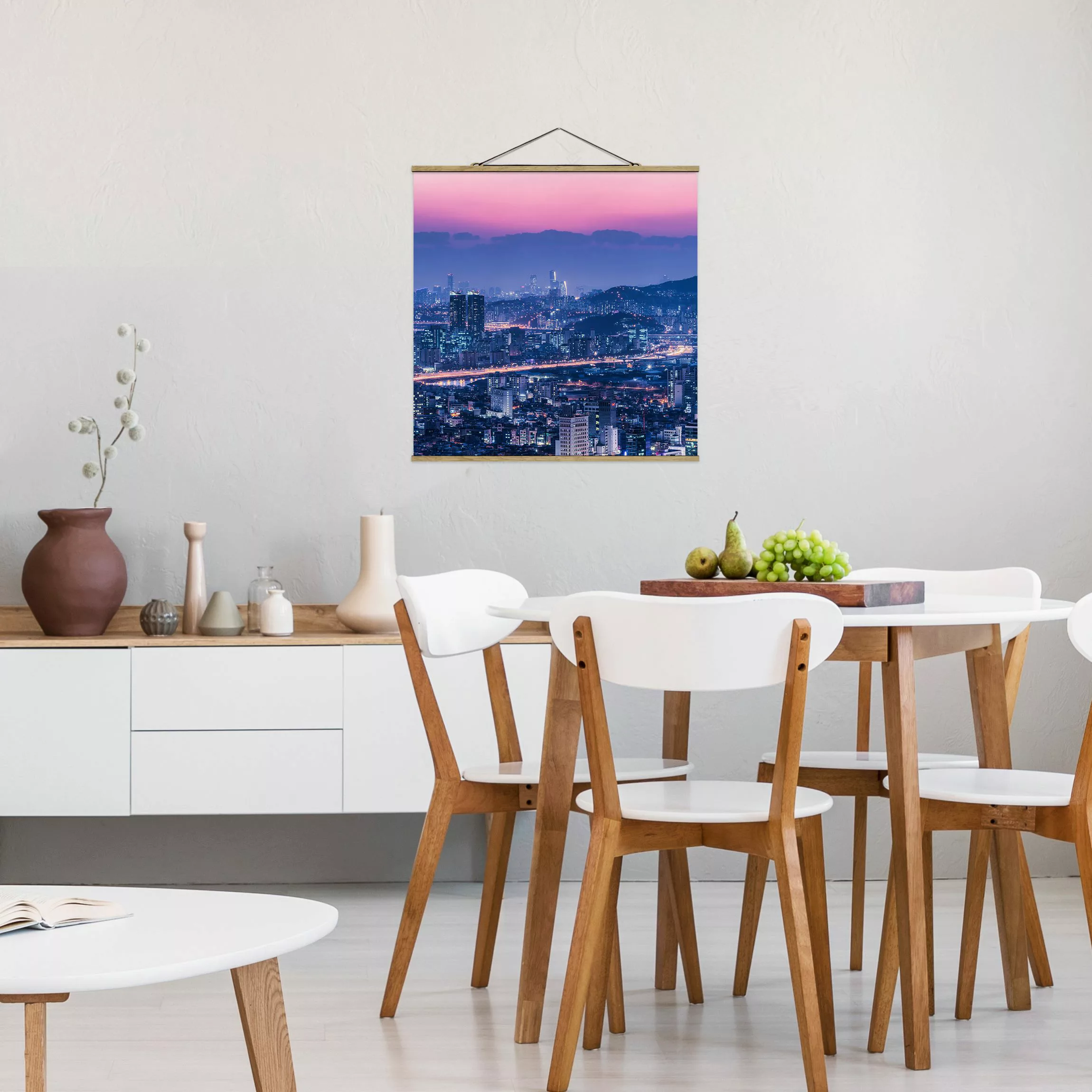Stoffbild mit Posterleisten Skyline von Seoul günstig online kaufen