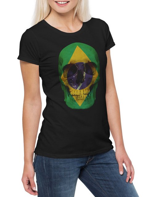 Urban Backwoods Print-Shirt Classic Brasil Skull Flag Damen T-Shirt Totenko günstig online kaufen