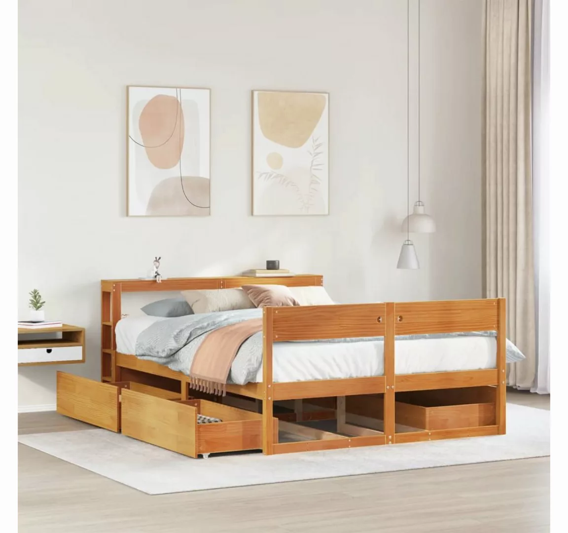 vidaXL Bett, Massivholzbett ohne Matratze Wachsbraun 120x190 cm Kiefernholz günstig online kaufen