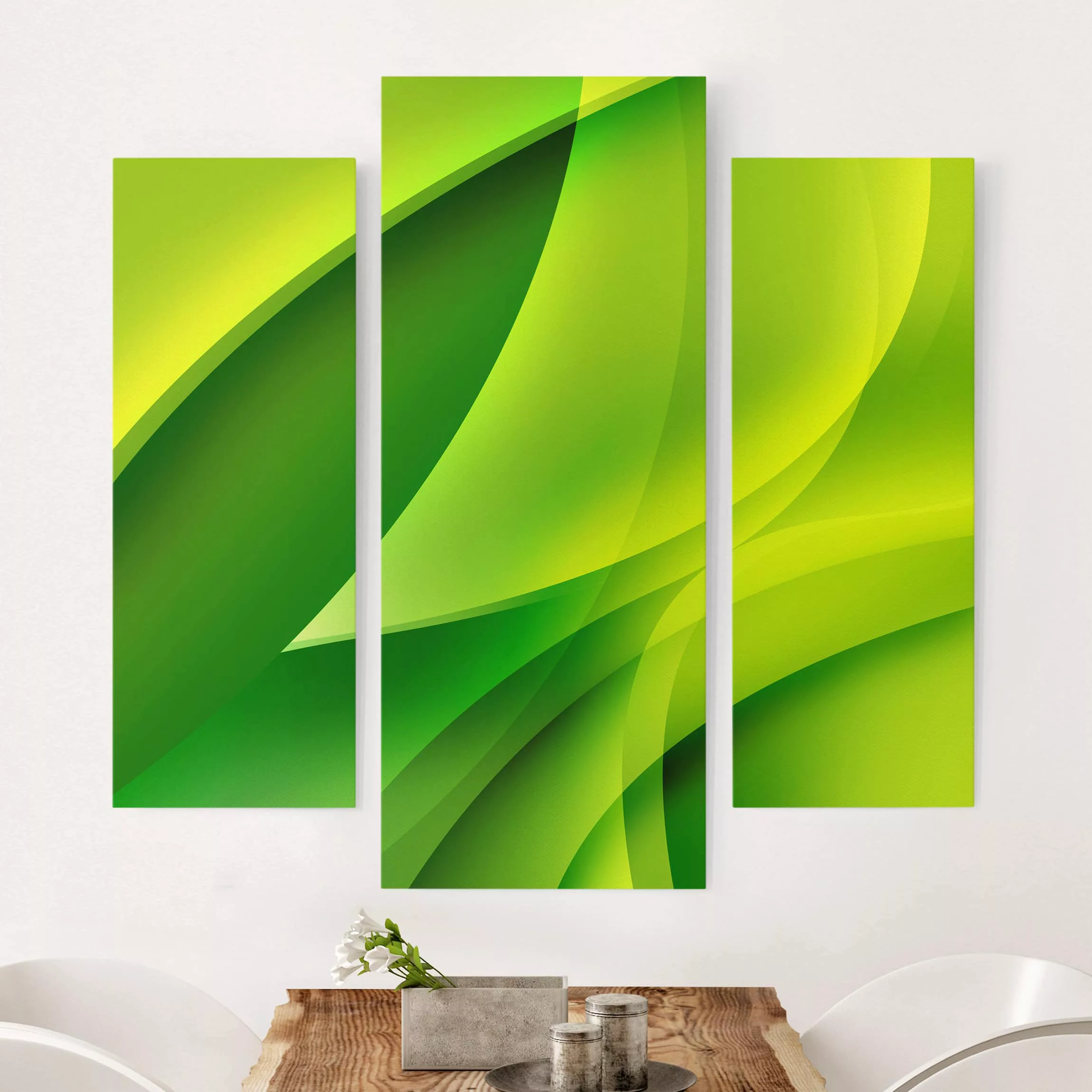 3-teiliges Leinwandbild Abstrakt - Querformat Green Composition günstig online kaufen