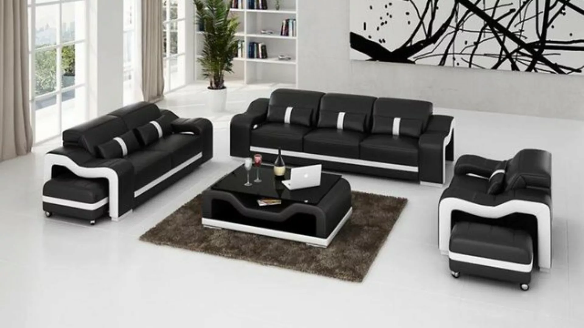 JVmoebel Sofa Schwarze Sofagarnitur 3+2+2 Sitzer Designer Sofa Polster Möbe günstig online kaufen