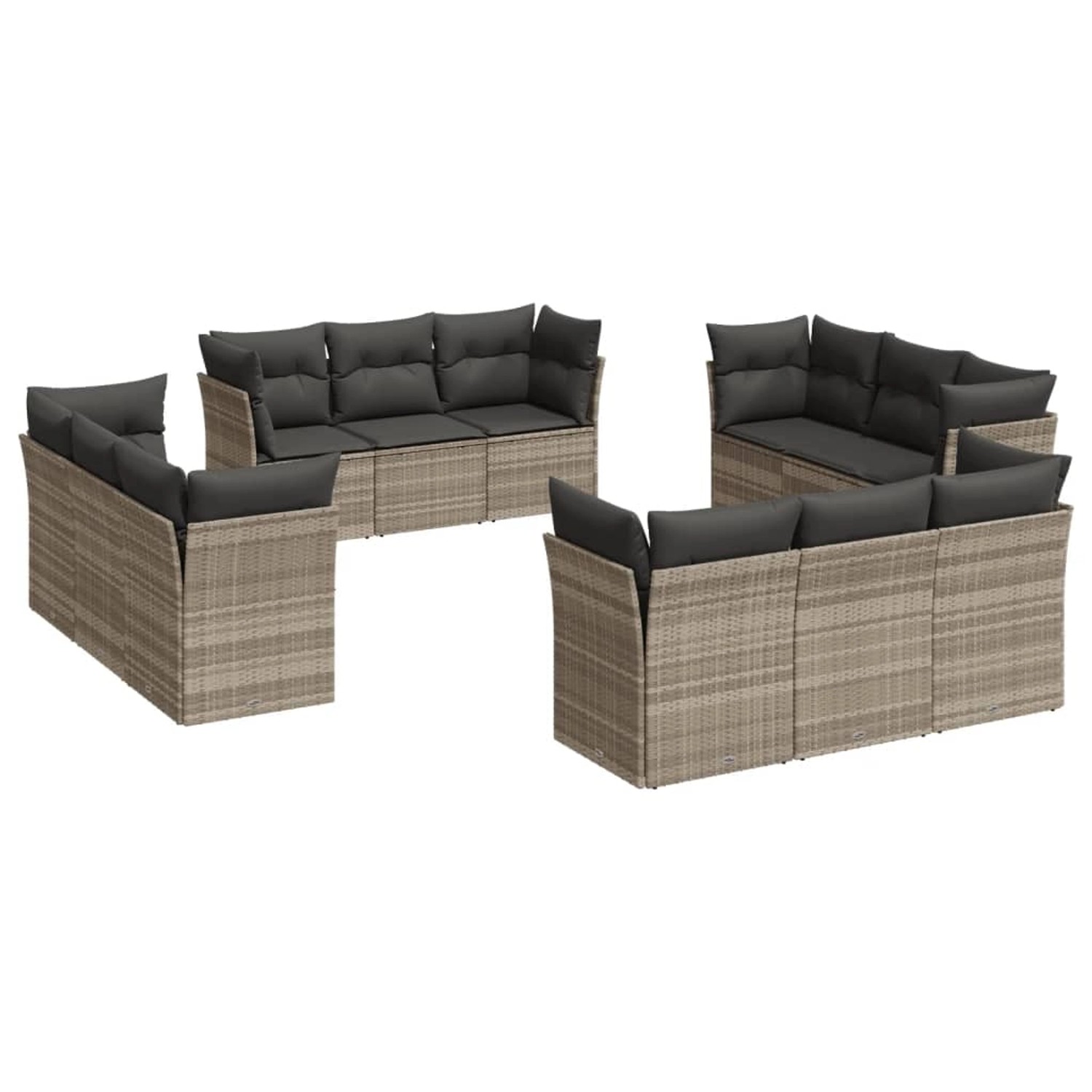 vidaXL 12-Tlg Garten-Sofagarnitur mit Kissen Hellgrau Poly Rattan 3249171 günstig online kaufen