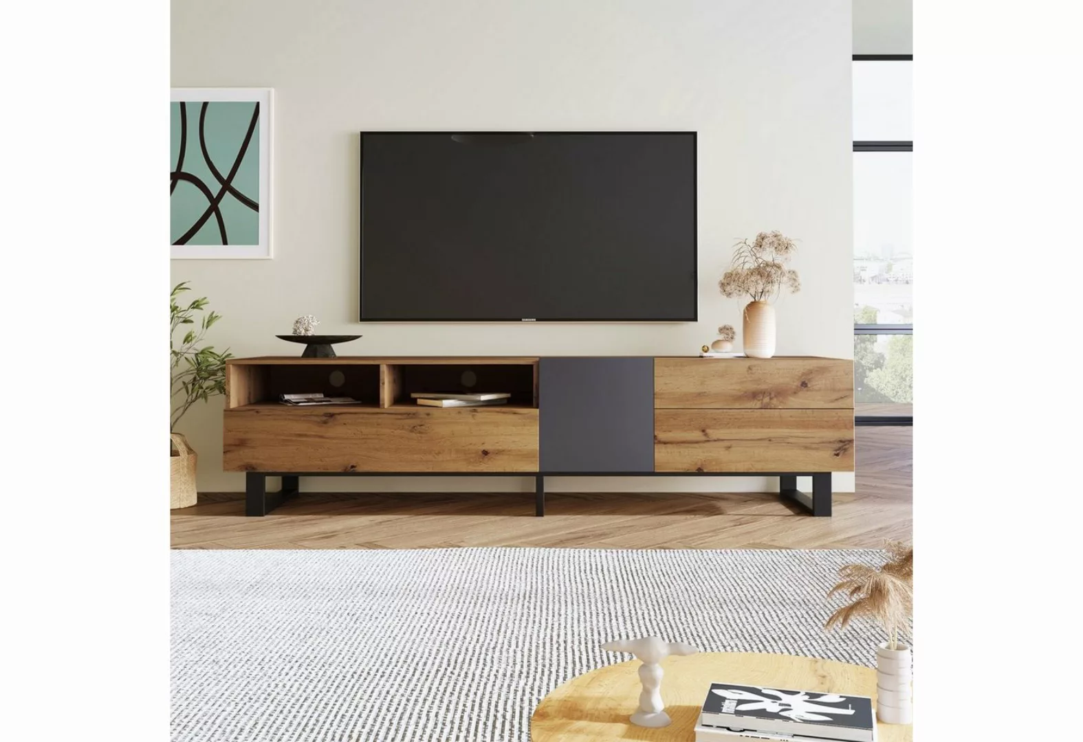 Celya TV-Schrank Moderne Farbe passend Holz Maserung TV Schrank 180cm stabi günstig online kaufen